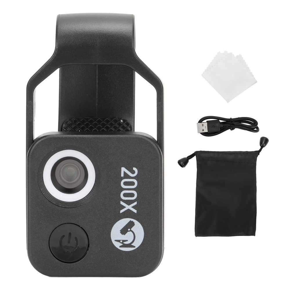 200X Phone Mini Pocket Microscope LED Pocket Microscope with CPL Clip Design Phone Microscope for Jadestone Metal (Black)