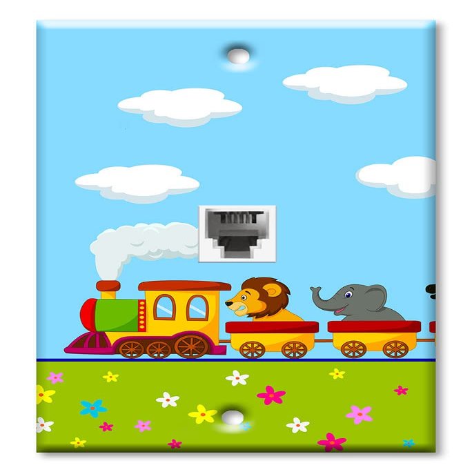 Art Plates - One Port RJ11 - Telephone decorative printed keystone style wall plate. CAT3 - RJ12 Female to Female phone jack. Works for phones, fax, ect. - Cute Animal Train