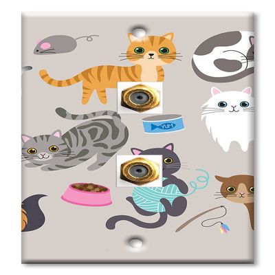 Art Plates - Decorative Printed 2 Port Coax Cable Wall Plate, 3GHz Coaxial Cable Connector, F-Type RG6 - RG59 Cable Extender Male to Male, Gold-Plated - Cute Cats