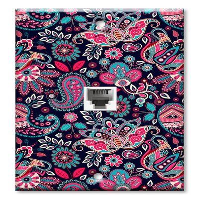Art Plates - One Port RJ11 - Telephone decorative printed keystone style wall plate. CAT3 - RJ12 Female to Female phone jack. Works for phones, fax, ect. - Pink Paisley