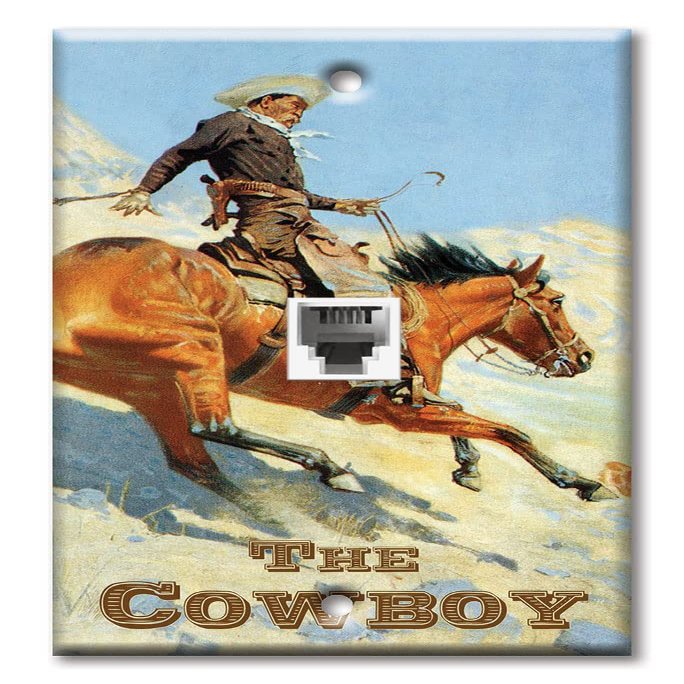 Art Plates - One Port RJ11 - Telephone decorative printed keystone style wall plate. CAT3 - RJ12 Female to Female phone jack. Works for phones, fax, ect. - Horse-The Cowboy