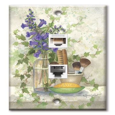 Art Plates - Decorative Printed 2 Port Data Wall Plate - RJ11 Telephone Jack Connector and RJ45 (Cat5, Cat6, Cat7) Ethernet Connector - Gold-Plated Contacts - Bath Brushes