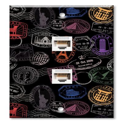 Art Plates - Two Port RJ45 Ethernet decorative printed keystone style wall plate. Works with Cat5 through Cat8 cables. Female to Female Connections. - International Postage