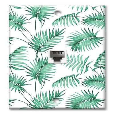 Art Plates - One Port RJ11 - Telephone decorative printed keystone style wall plate. CAT3 - RJ12 Female to Female phone jack. Works for phones, fax, ect. - Palm Fronds