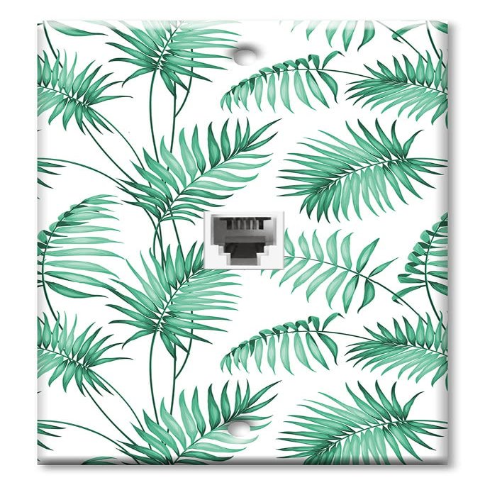 Art Plates - One Port RJ11 - Telephone decorative printed keystone style wall plate. CAT3 - RJ12 Female to Female phone jack. Works for phones, fax, ect. - Palm Fronds