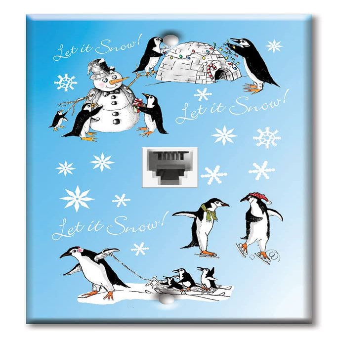 Art Plates - One Port RJ11 - Telephone decorative printed keystone style wall plate. CAT3 - RJ12 Female to Female phone jack. Works for phones, fax, ect. - Let it Snow II