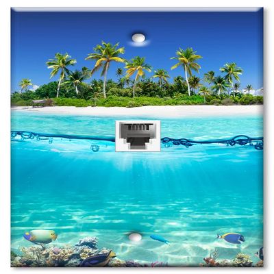 Art Plates - One Port RJ11 - Telephone decorative printed keystone style wall plate. CAT3 - RJ12 Female to Female phone jack. Works for phones, fax, ect. - Tropical Ocean Island Beach