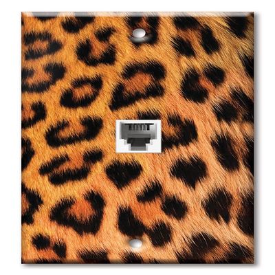 Art Plates - One Port RJ11 - Telephone decorative printed keystone style wall plate. CAT3 - RJ12 Female to Female phone jack. Works for phones, fax, ect. - Faux Leopard Fur II