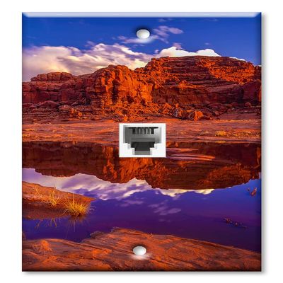 Art Plates - One Port RJ11 - Telephone decorative printed keystone style wall plate. CAT3 - RJ12 Female to Female phone jack. Works for phones, fax, ect. - Desert Mountain Reflection