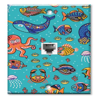 Art Plates - One Port RJ11 - Telephone decorative printed keystone style wall plate. CAT3 - RJ12 Female to Female phone jack. Works for phones, fax, ect. - Whimsical Sea Creatures
