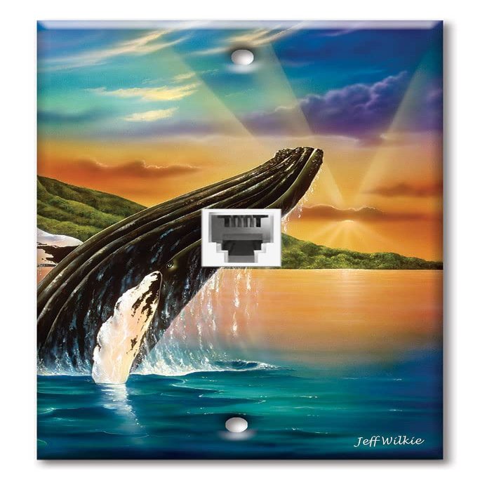 Art Plates - One Port RJ11 - Telephone decorative printed keystone style wall plate. CAT3 - RJ12 Female to Female phone jack. Works for phones, fax, ect. - Humpback Whales