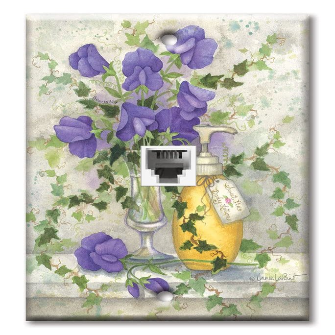 Art Plates - One Port RJ11 - Telephone decorative printed keystone style wall plate. CAT3 - RJ12 Female to Female phone jack. Works for phones, fax, ect. - Sweet Pea Body Lotion