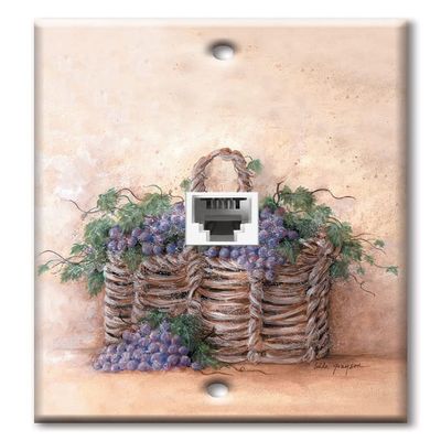 Art Plates - One Port RJ11 - Telephone decorative printed keystone style wall plate. CAT3 - RJ12 Female to Female phone jack. Works for phones, fax, ect. - Grape Basket