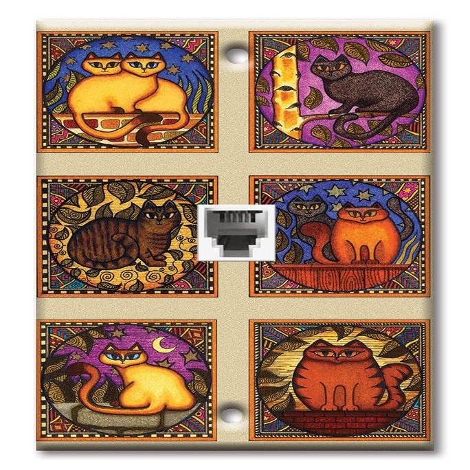 Art Plates - One Port RJ11 - Telephone decorative printed keystone style wall plate. CAT3 - RJ12 Female to Female phone jack. Works for phones, fax, ect. - Mosaic Cats