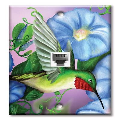 Art Plates - One Port RJ11 - Telephone decorative printed keystone style wall plate. CAT3 - RJ12 Female to Female phone jack. Works for phones, fax, ect. - Hummingbird and Flowers