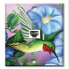 Art Plates - One Port RJ11 - Telephone decorative printed keystone style wall plate. CAT3 - RJ12 Female to Female phone jack. Works for phones, fax, ect. - Hummingbird and Flowers view 1