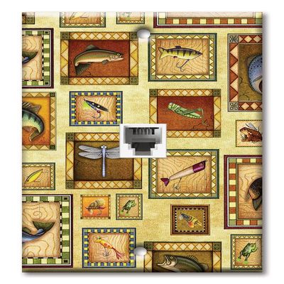 Art Plates - One Port RJ11 - Telephone decorative printed keystone style wall plate. CAT3 - RJ12 Female to Female phone jack. Works for phones, fax, ect. - Go Fishing