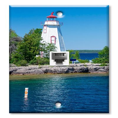 Art Plates - One Port RJ11 - Telephone decorative printed keystone style wall plate. CAT3 - RJ12 Female to Female phone jack. Works for phones, fax, ect. - Red and White Lighthouse