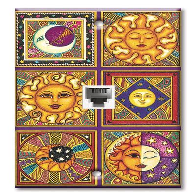 Art Plates - One Port RJ11 - Telephone decorative printed keystone style wall plate. CAT3 - RJ12 Female to Female phone jack. Works for phones, fax, ect. - Celestials