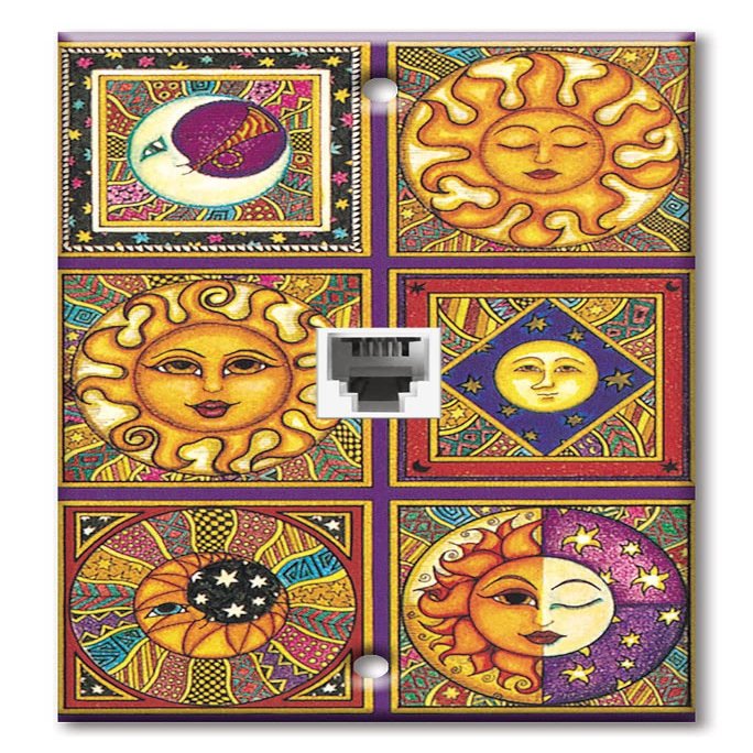 Art Plates - One Port RJ11 - Telephone decorative printed keystone style wall plate. CAT3 - RJ12 Female to Female phone jack. Works for phones, fax, ect. - Celestials