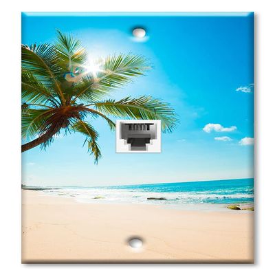 Art Plates - One Port RJ11 - Telephone decorative printed keystone style wall plate. CAT3 - RJ12 Female to Female phone jack. Works for phones, fax, ect. - Palm Tree and Beach