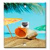 Art Plates - One Port RJ11 - Telephone decorative printed keystone style wall plate. CAT3 - RJ12 Female to Female phone jack. Works for phones, fax, ect. - Seashell and Umbrella's on the Beach view 1