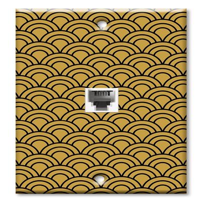 Art Plates - One Port RJ11 - Telephone decorative printed keystone style wall plate. CAT3 - RJ12 Female to Female phone jack. Works for phones, fax, ect. - Black and Gold Half Circles