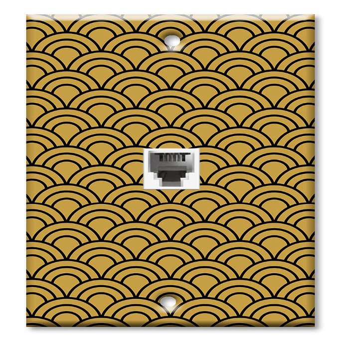 Art Plates - One Port RJ11 - Telephone decorative printed keystone style wall plate. CAT3 - RJ12 Female to Female phone jack. Works for phones, fax, ect. - Black and Gold Half Circles