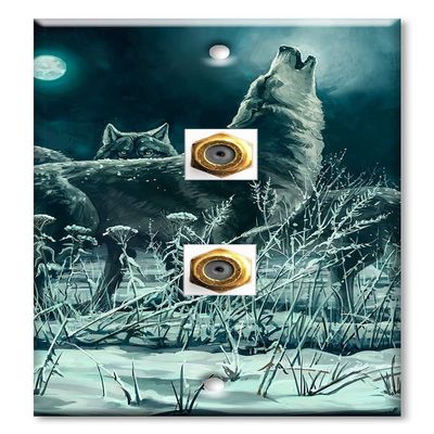 Art Plates - Decorative Printed 2 Port Coax Cable Wall Plate, 3GHz Coaxial Cable Connector, F-Type RG6 - RG59 Cable Extender Male to Male, Gold-Plated - Wolf Painting
