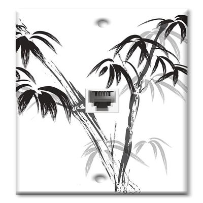 Art Plates - One Port RJ11 - Telephone decorative printed keystone style wall plate. CAT3 - RJ12 Female to Female phone jack. Works for phones, fax, ect. - Brown Bird on Bamboo