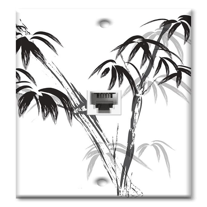 Art Plates - One Port RJ11 - Telephone decorative printed keystone style wall plate. CAT3 - RJ12 Female to Female phone jack. Works for phones, fax, ect. - Brown Bird on Bamboo