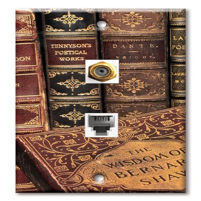Art Plates - Decorative Printed 2 Port Data Wall Plate, F-Type Coaxial Cable Connector with RJ11 Telephone Connector, Gold-Plated - Books