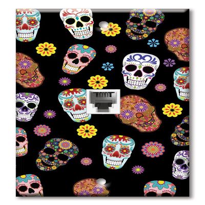Art Plates - One Port RJ11 - Telephone decorative printed keystone style wall plate. CAT3 - RJ12 Female to Female phone jack. Works for phones, fax, ect. - Sugar Skull Toss