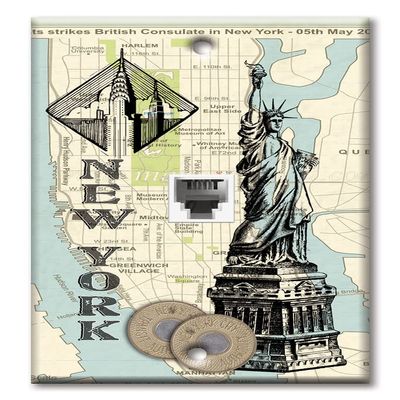 Art Plates - One Port RJ11 - Telephone decorative printed keystone style wall plate. CAT3 - RJ12 Female to Female phone jack. Works for phones, fax, ect. - New York
