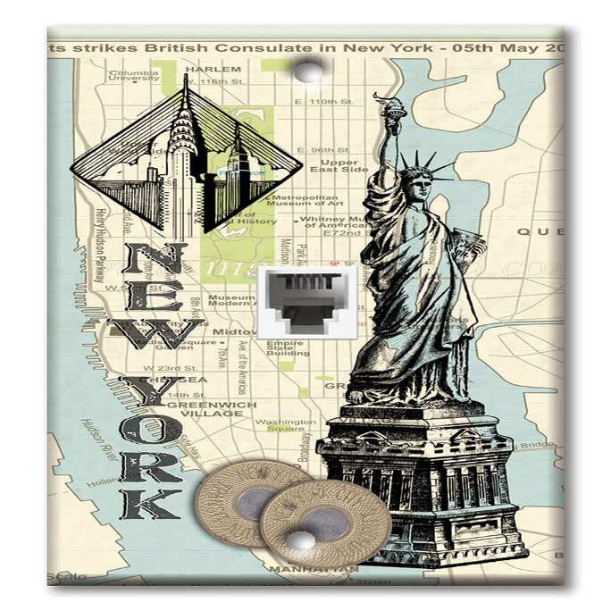 Art Plates - One Port RJ11 - Telephone decorative printed keystone style wall plate. CAT3 - RJ12 Female to Female phone jack. Works for phones, fax, ect. - New York