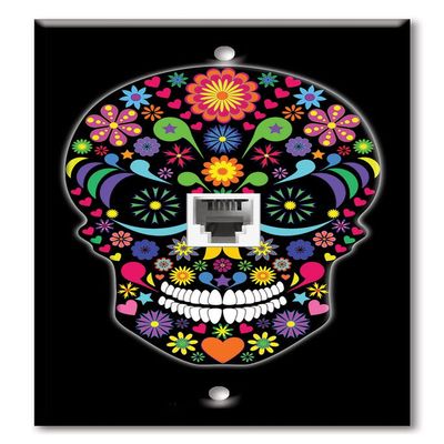 Art Plates - Decorative Printed 2 Port Data Wall Plate - RJ11 Telephone Jack Connector and RJ45 (Cat5, Cat6, Cat7) Ethernet Connector - Gold-Plated Contacts - Multi Color Sugar Skull
