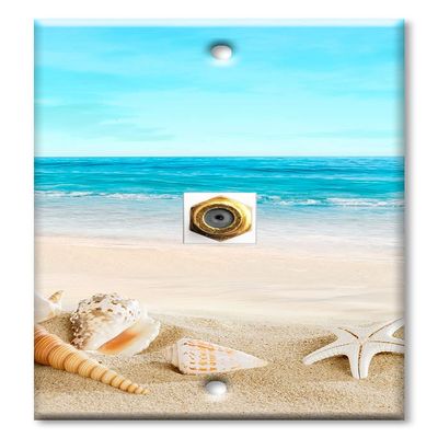 Art Plates - Decorative Printed 1 Port Coax Cable Wall Plate, 3GHz Coaxial Cable Connector, F-Type RG6 - RG59 Cable Extender Male to Male, Gold-Plated - Seashells on the Beach