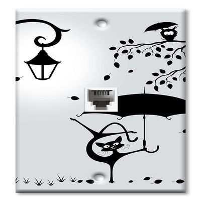 Art Plates - One Port RJ11 - Telephone decorative printed keystone style wall plate. CAT3 - RJ12 Female to Female phone jack. Works for phones, fax, ect. - Cat with an Umbrella