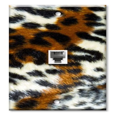Art Plates - Decorative Printed 2 Port Data Wall Plate - RJ11 Telephone Jack Connector and RJ45 (Cat5, Cat6, Cat7) Ethernet Connector - Gold-Plated Contacts - Multi Color Leopard