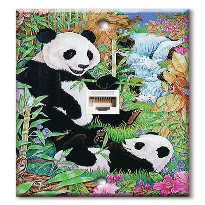 Art Plates - One Port RJ45 Ethernet decorative printed keystone style wall plate. Works with Cat5 through Cat8 cables. Female to Female Connection. - Pandas