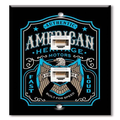 Art Plates - Two Port RJ45 Ethernet decorative printed keystone style wall plate. Works with Cat5 through Cat8 cables. Female to Female Connections. - American Heritage