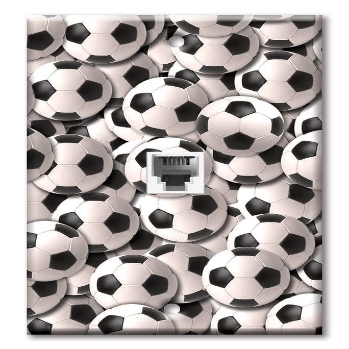 Art Plates - One Port RJ11 - Telephone decorative printed keystone style wall plate. CAT3 - RJ12 Female to Female phone jack. Works for phones, fax, ect. - Soccer Balls