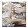 Art Plates - Decorative Printed 2 Port Data Wall Plate, RJ11 Telephone Jack Connector with RJ45 (Cat5, Cat6, Cat7) Ethernet Connector, Gold-Plated - Grey and Brown Swirl Marble - Granite Print view 1