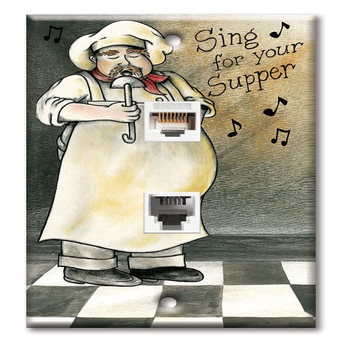 Art Plates - Decorative Printed 2 Port Data Wall Plate - RJ11 Telephone Jack Connector and RJ45 (Cat5, Cat6, Cat7) Ethernet Connector - Gold-Plated Contacts - Sing for Supper