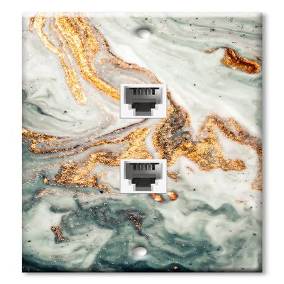 Art Plates - Two Port RJ11 - Telephone decorative printed keystone style wall plate. CAT3 - RJ12 Female to Female phone jack. Works for phones, fax, ect. - Gold Granite