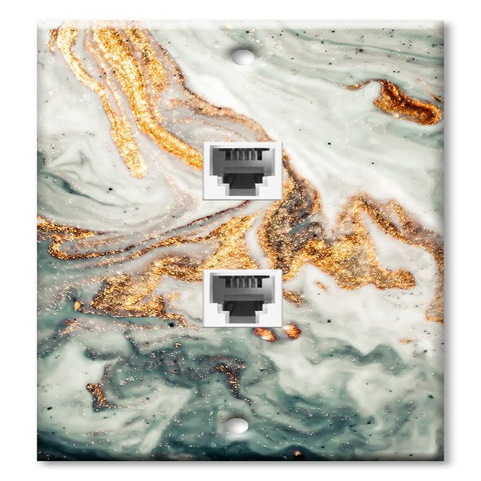 Art Plates - Two Port RJ11 - Telephone decorative printed keystone style wall plate. CAT3 - RJ12 Female to Female phone jack. Works for phones, fax, ect. - Gold Granite