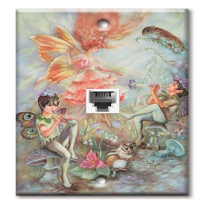 Art Plates - One Port RJ11 - Telephone decorative printed keystone style wall plate. CAT3 - RJ12 Female to Female phone jack. Works for phones, fax, ect. - Musical Fairies