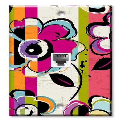 Art Plates - One Port RJ11 - Telephone decorative printed keystone style wall plate. CAT3 - RJ12 Female to Female phone jack. Works for phones, fax, ect. - Floral Color Line Art