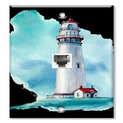 Art Plates - One Port RJ11 - Telephone decorative printed keystone style wall plate. CAT3 - RJ12 Female to Female phone jack. Works for phones, fax, ect. - Watercolor Lighthouse