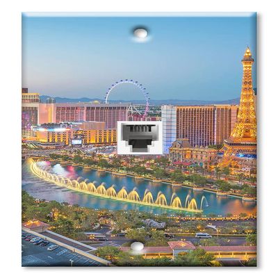 Art Plates - One Port RJ11 - Telephone decorative printed keystone style wall plate. CAT3 - RJ12 Female to Female phone jack. Works for phones, fax, ect. - Las Vegas Skyline